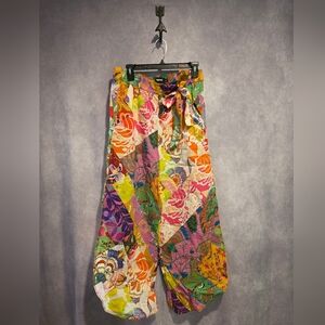 DESIGUAL Size S Multi Color Cotton Floral Wide SLIT Leg Casual Pants